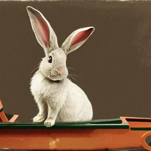 Prompt: a rabbit using a rowing machine, in the style of ilya repin