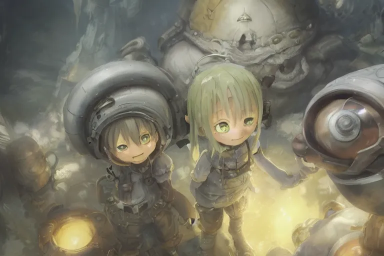 Prompt: made in abyss concept art riko reg yellow hair extra detailed faces and eyes smiling wlop James Jean Marc Simonetti Ruan Jia and Mandy Jurgens and Artgerm and William-Adolphe Bouguerea trending on artstation hyperdetailed Unreal Engine 4k 8k ultra HD