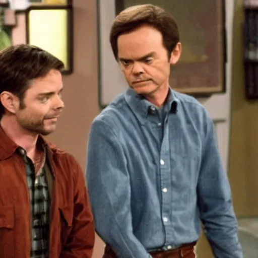 Prompt: still of Topher Grace and Kurtwood Smith on That 70s Show