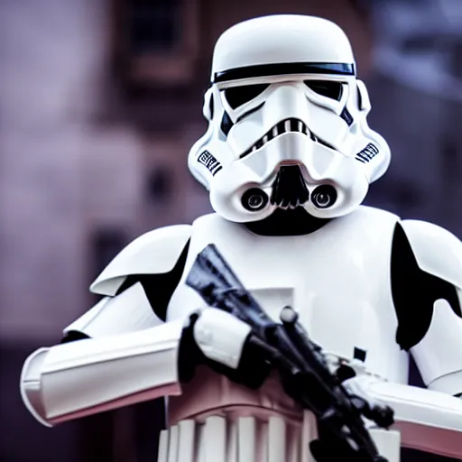 Image similar to stormtrooper suit Emmanuel Macron, 50mm photography, high quality, 4K