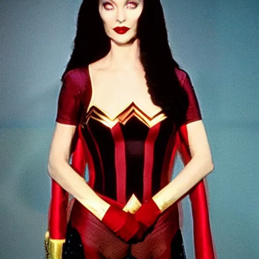 Prompt: Morticia Addams as Wonder woman