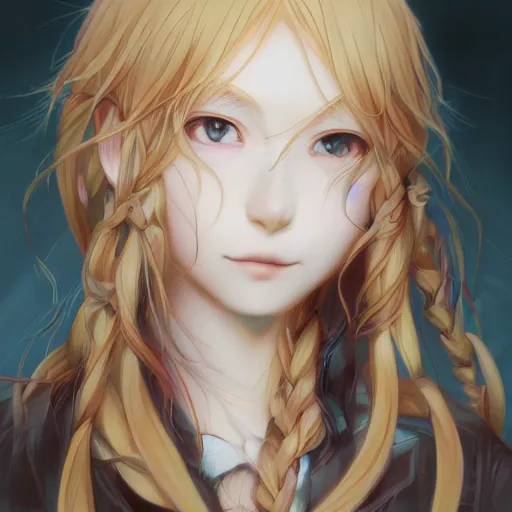 Prompt: realistic anime portrait of an anime cat girl waifu, long hair, twisted braid, watery detailed eyes, by Stanley Artgerm Lau, WLOP, Rossdraws, James Jean, Andrei Riabovitchev, Marc Simonetti, and Sakimichan, trending on artstation
