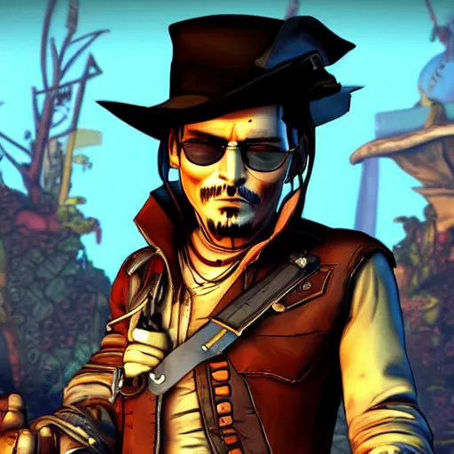 Prompt: Johnny depp cel-shaded, borderlands character, unreal engine