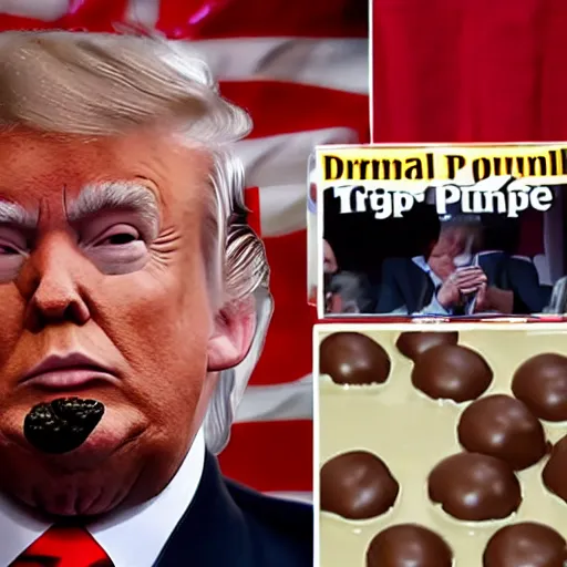 Image similar to donald j. trump shooting chocolate pudding from his fingertips onto liberals