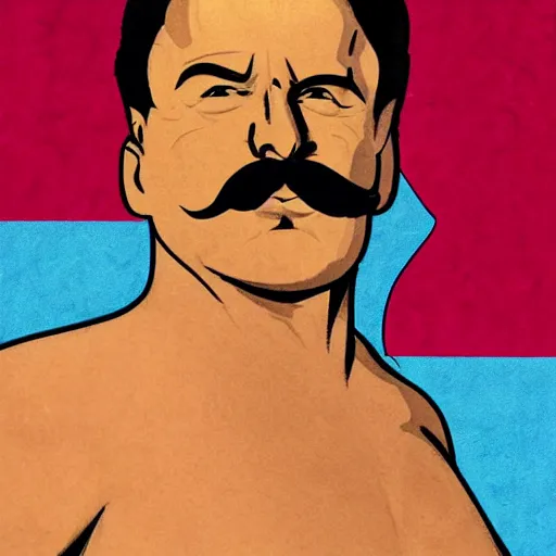 Image similar to lgbt art, tom of finland style, stalin, in billy herrington body, gay, funny art, communism, art in 4 k, high quality