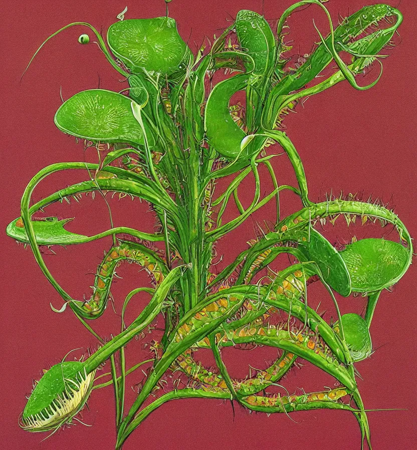 Image similar to a beautiful portrait of a venus flytrap with the shape of Oakley