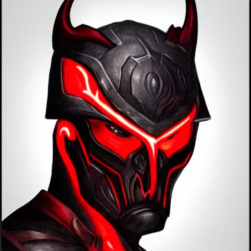 Image similar to a highly detailed headshot portrait of a man wearing a epic dark armor with glowing red eyes concept art