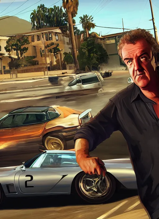 Prompt: jeremy clarkson in gta v, cover art by stephen bliss, artstation