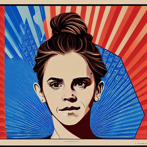 Prompt: emma watson hope poster ( colored red, beige, and blue ) by shepard fairey, mannie garcia ( 2 0 0 8 )