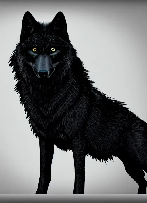 Image similar to A black Wolf sitting, highly detailed, artstation, matte, sharp focus