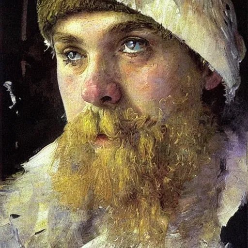 Prompt: portrait masterpiece painting by vasnetsov and surikov, JEAN-VICTOR BERTIN, by Terence Cuneo, detailed, t artfully traced