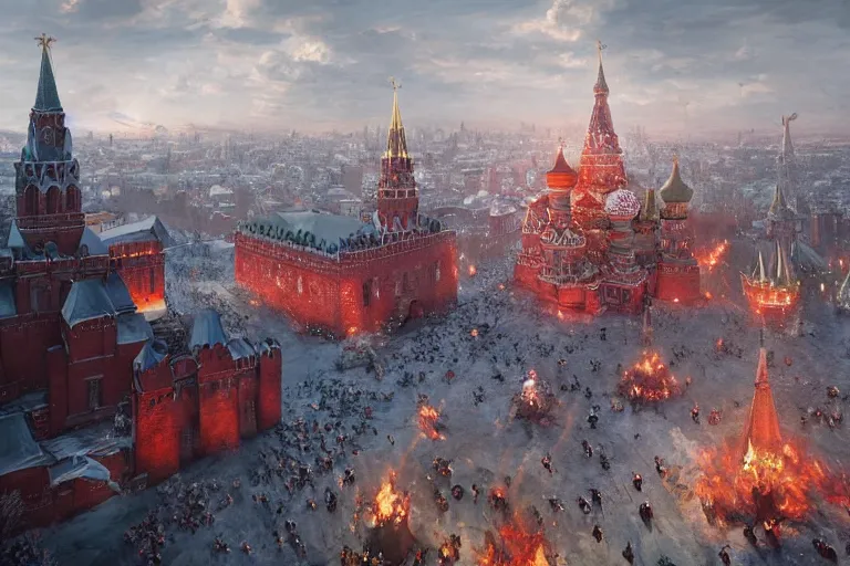 Image similar to Masterpiece Painting of the Giant Epic Dragon Nest from Game of Thrones in the center of Red square, Russia, Moscow, by Greg Rutkowski, artstation,