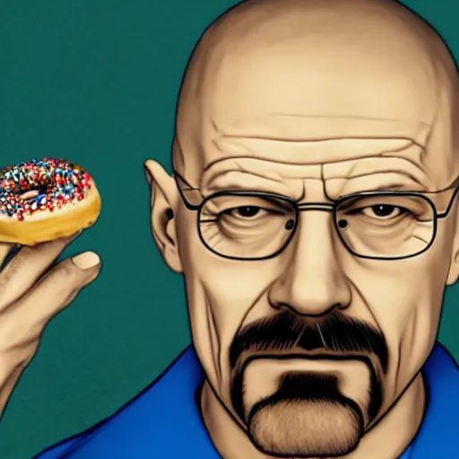 Image similar to Walter White eating a donut with Snoop Dogg, 4k, fullbody