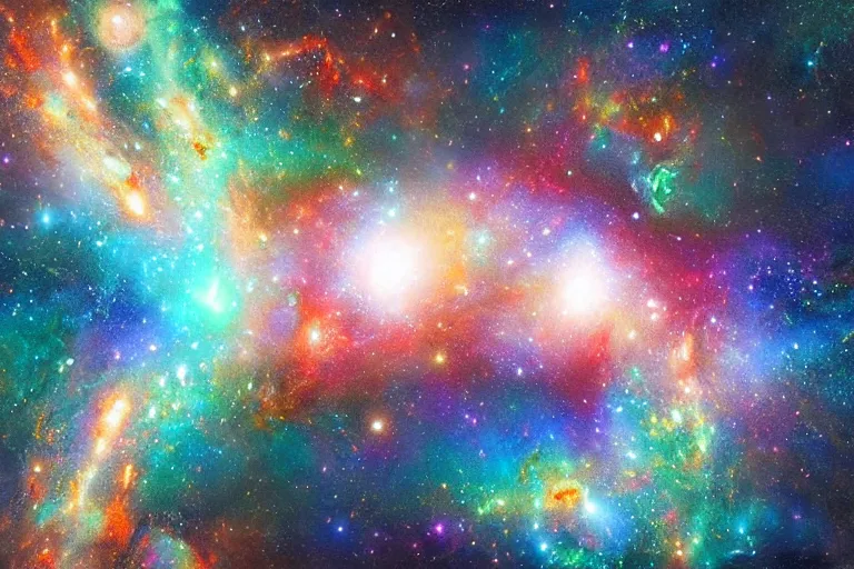 Prompt: Two galaxies colliding with each other, highly detailed, digital art