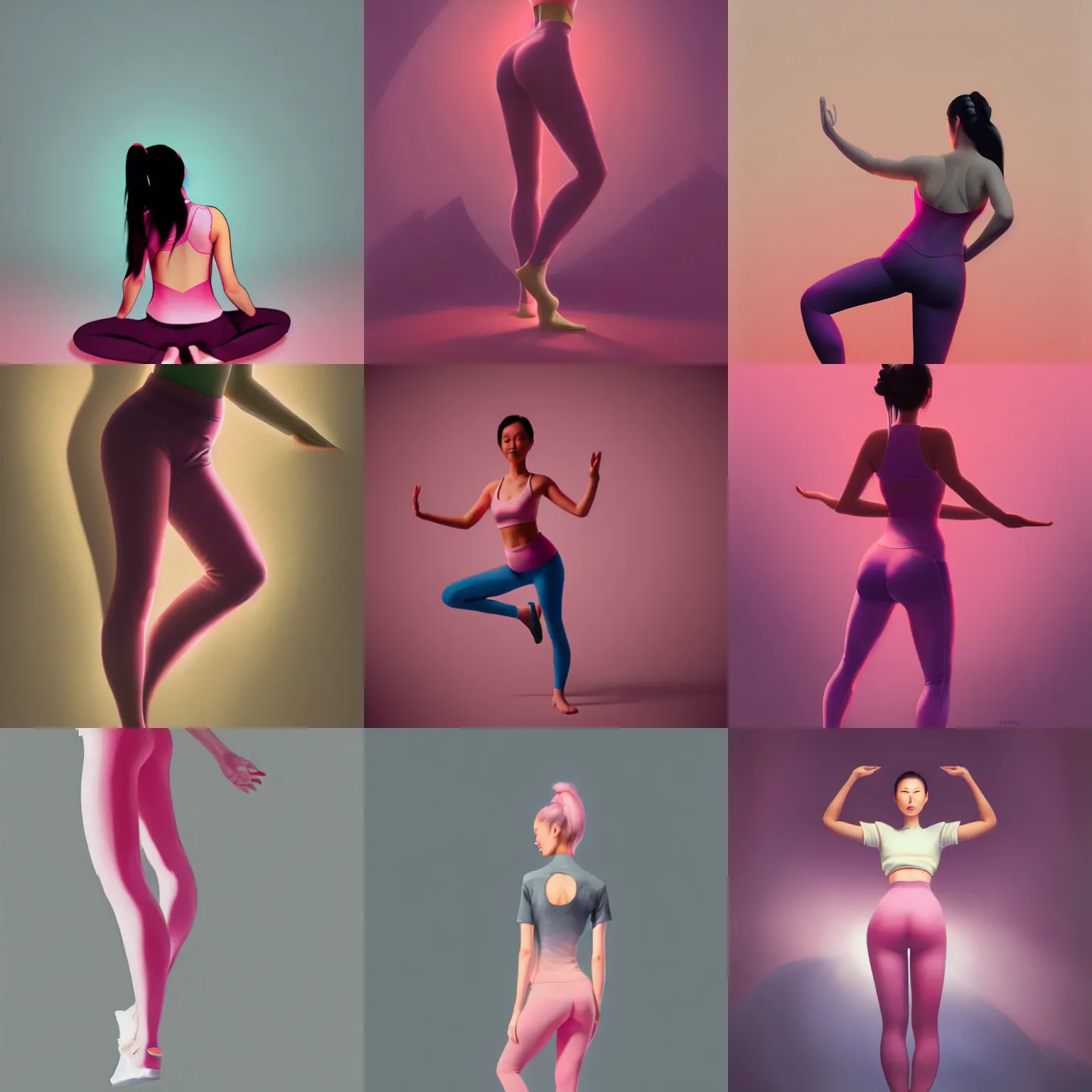 Prompt: chinese girl in yoga pants by peter mohrbacher, dynamic lighting, gradient light pink