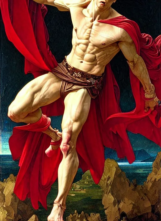 Image similar to renaissance painting of aggressive superboy prime, d & d, muscular! crossfit anatomy, fantasy, intricate, elegant, highly detailed, digital painting, artstation, concept art, smooth, sharp focus, illustration, art by artgerm and greg rutkowski and alphonse mucha and alex ross and donato giancola and bayard wu and gustav moreau and wayne barlowe