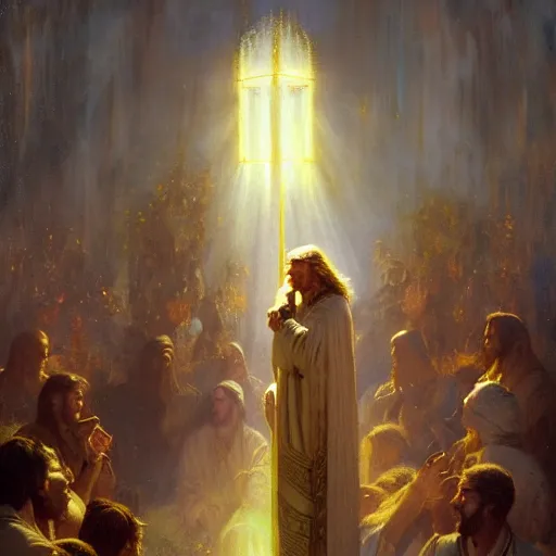 Prompt: donald trump as jesus, radiant light, caustics, heroic, bright iridescent light, by gaston bussiere, bayard wu, greg rutkowski, maxim verehin