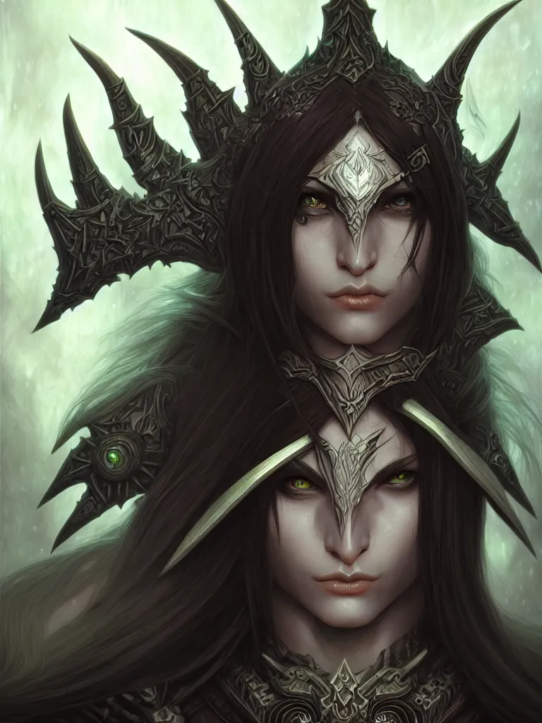 Image similar to World of Warcraft dark elvish character portrait drawn by Katsuhiro Otomo, photorealistic style, intricate detailed oil painting, detailed illustration, oil painting, painterly feeling, centric composition singular character