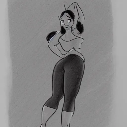 Image similar to milt kahl sketch of thick cuban girl wearing black yoga pants