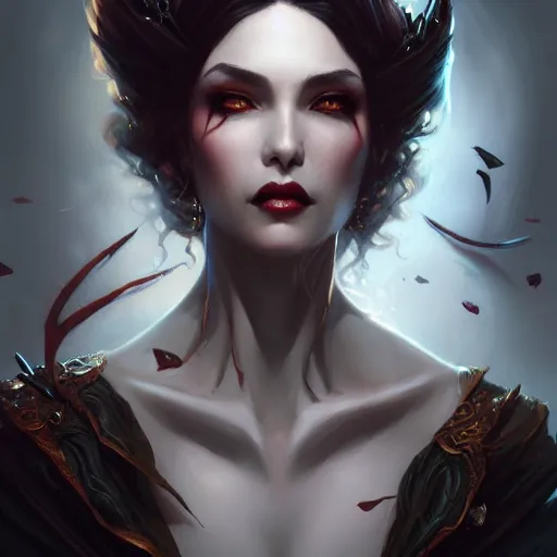 Image similar to desirable Vampire woman, fantasy, intricate, elegant, highly detailed, digital painting, artstation, concept art, matte, sharp focus, illustration, art by artgerm and Greg Rutkowski, dreadjim, zeen chin