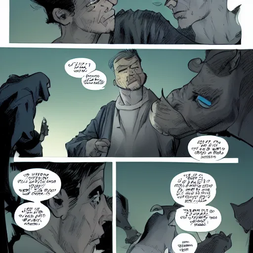 Image similar to portrait of an angry man with rhino nose, wide shot, highly coherent, saga comic, fiona staples