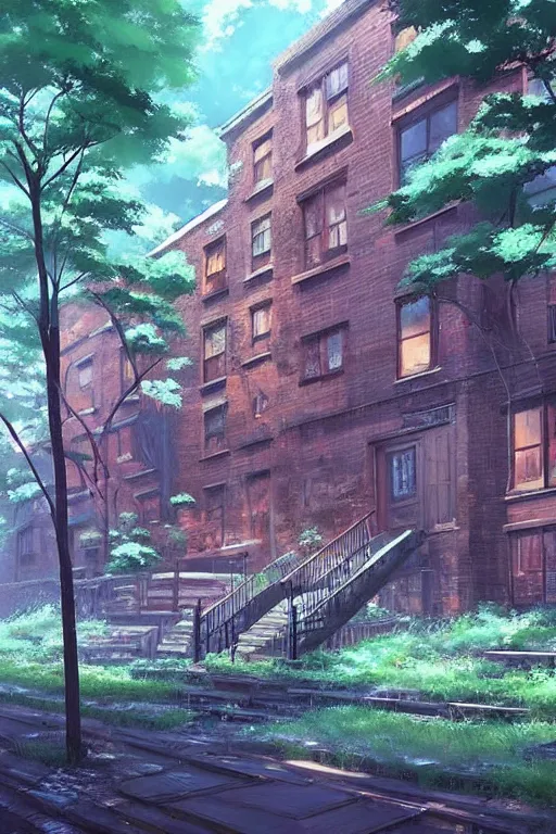 Prompt: (((((a ramshackle manhattan brick brownstone deep in the forest))))) by Makoto Shinkai!!!!!!!!!!!!!!!!!!!!!!!!!!!