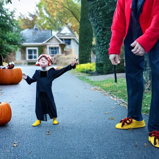 Image similar to willem dafoe trick or treating on halloween, ( sony a 7 r iv, symmetric balance, polarizing filter, photolab, lightroom, 4 k, dolby vision, photography awardm, voque, perfect face )