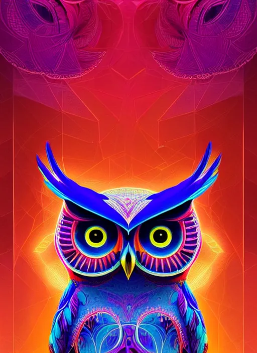 Image similar to symmetry!! product render poster vivid colors divine proportion owl, 神 圣, glowing fog intricate, elegant, highly detailed, digital painting, artstation, concept art, smooth, sharp focus, illustration,