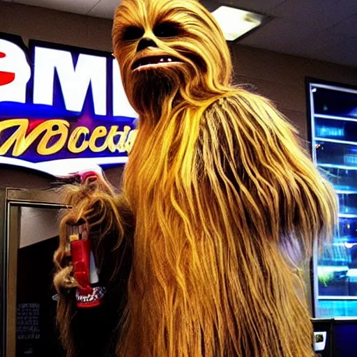 Prompt: Chewbacca robbing a McDonald's