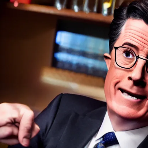 Image similar to stephen colbert face in a clear beer stein, concept art, 8 k, ultra realistic details