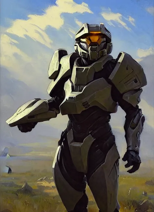 Prompt: Greg Manchess painting of a humanoid Corgi wearing Forerunner Armor from Halo, countryside, calm, fantasy character portrait, dynamic pose, above view, sunny day, artwork by Jeremy Lipkin and Giuseppe Dangelico Pino and Michael Garmash and Rob Rey, very coherent asymmetrical artwork, sharp edges, perfect face, simple form, 100mm