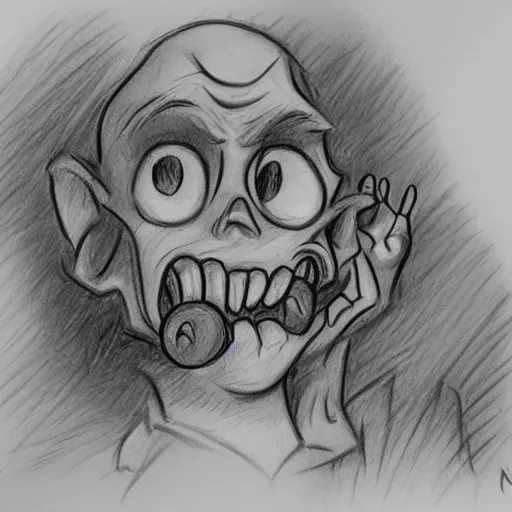 Prompt: happy 1 angry 3 milt kahl pencil sketch a lovecraftian zombie horror loomis