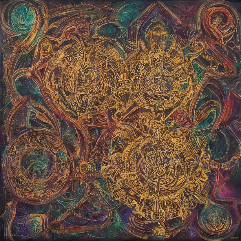 Image similar to biomechanical kali yantra mandala, volumetric shadows and lighting, psychedelic colors, realistic oil painting by h. r. giger,