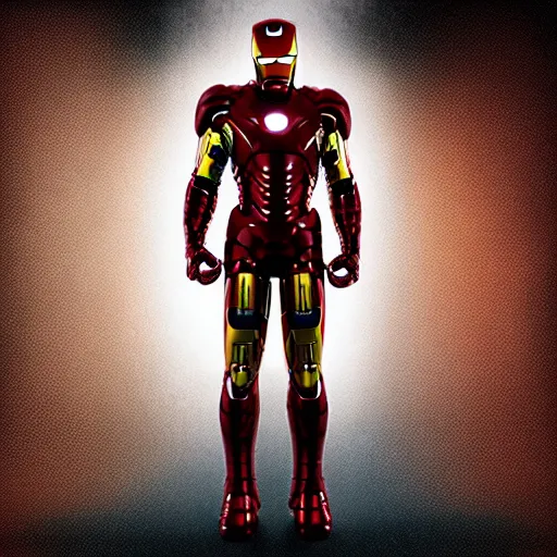 Image similar to “Elmo dressed as Iron Man, portrait, realistic, 50 mm lens, medium shot, dramatic studio lighting, cinematic, black background, realistic photo”