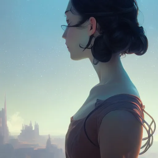 Image similar to portrait of android girl, highly detailed vfx portrait, unreal engine, greg rutkowski, loish, rhads, caspar david friedrich, makoto shinkai and lois van baarle, ilya kuvshinov, rossdraws, elegent, tom bagshaw, alphonse mucha, global illumination, detailed and intricate environment