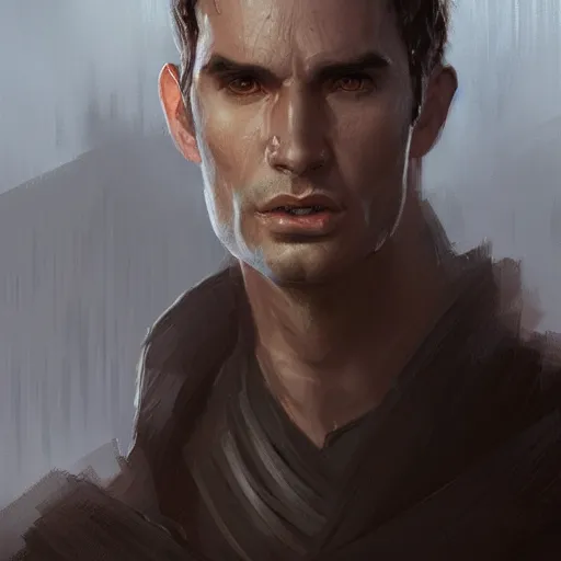 Image similar to portrait of a man by greg rutkowski, jedi knight, he looks like sam witwer wearing black jedi robes, star wars expanded universe, he is about 2 0 years old, highly detailed portrait, digital painting, artstation, concept art, smooth, sharp foccus ilustration, artstation hq