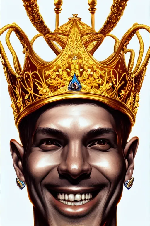 Image similar to digital art, centered full body of an smiling king, golden crown, ,intricate, veins, by James Jean and by artgerm , ultradetailed, charachter design, concept art, trending on artstation,