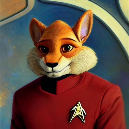 Image similar to a portrait of a crab in a starfleet uniform star trek chief engineer. zootopia fursona furaffinity furry art detailed face highly detailed painting by gaston bussiere craig mullins jc leyendecker gustav klimt artgerm greg rutkowski furry