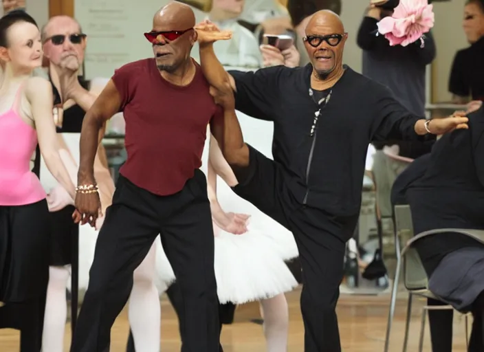 Image similar to Samuel L. Jackson as a ballerina, dancing gracefully