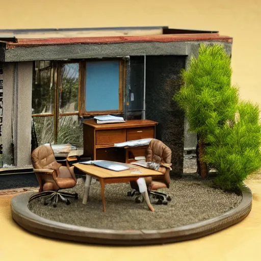 Image similar to diorama miniature of the office, macro photograph