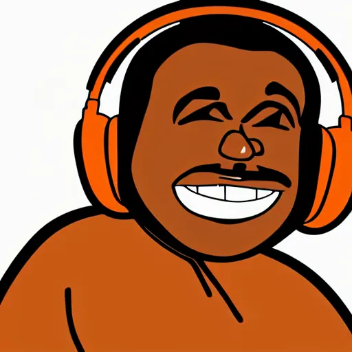 Image similar to svg sticker of a Dancing-Cleveland Brown, at a rave, spinning records, giant headphones rocking out, wearing headphones, huge speakers, dancing, rave, DJ, spinning records, digital art, amazing composition, rule-of-thirds, award-winning, trending on artstation, featured on deviantart