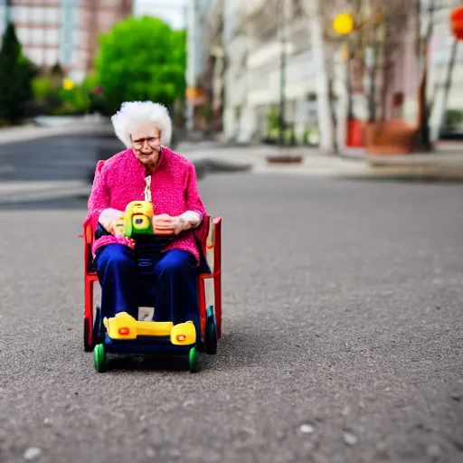 Image similar to elderly woman as a toy truck, canon eos r 3, f / 1. 4, iso 2 0 0, 1 / 1 6 0 s, 8 k, raw, unedited, symmetrical balance, wide angle