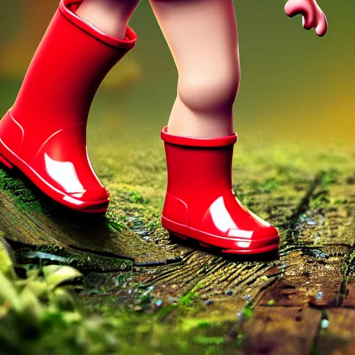 Prompt: digital art of a baby pig in red rainboots, 8 k render, octane render, saturated