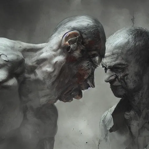 Prompt: man stealing energy from another man, by emil melmoth, zdzislaw belsinki, Craig Mullins, yoji shinkawa, realistic render, ominous, detailed