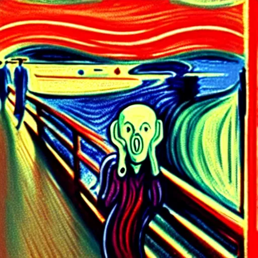 Image similar to a funky movie adaptation of the scream of munch by walt disney. elegant, cartoony