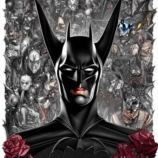 Prompt: matte metal batman batman batman android, ((dark fantasy)), dark, moody, broody, evil :: by Martine Johanna and and (Chie Yoshii) and Casey Weldon and Guillermo del toro :: ornate, dynamic, particulate, rich colors, intricate, elegant, highly detailed, centered, artstation, smooth, sharp focus, octane render, 3d