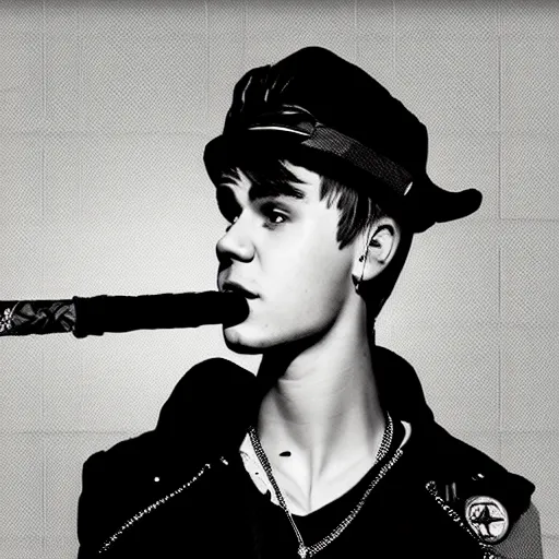 Prompt: Justin Bieber smoking a big joint steampunk art 4k