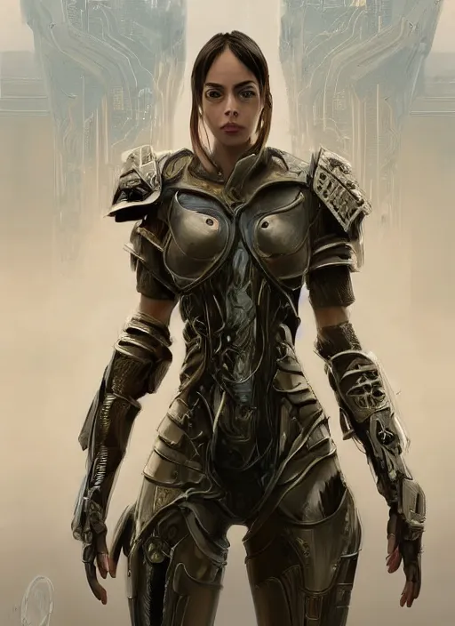 Prompt: a professional portrait of a beautiful young female, clothed in electric battle armor, olive skin, long dark hair, beautiful bone structure, symmetrical facial features, intricate, elegant, digital painting, concept art, smooth, sharp focus, finely detailed, illustration, from Valerian and the City of a Thousand Planets, by Ruan Jia and Mandy Jurgens and Artgerm and William-Adolphe Bouguerea