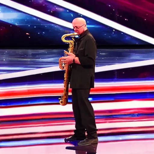 Image similar to walter white playing the saxophone on america's got talent