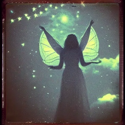 Image similar to astral fairy in the night sky, polaroid photo, perfect photo, photo pinterest